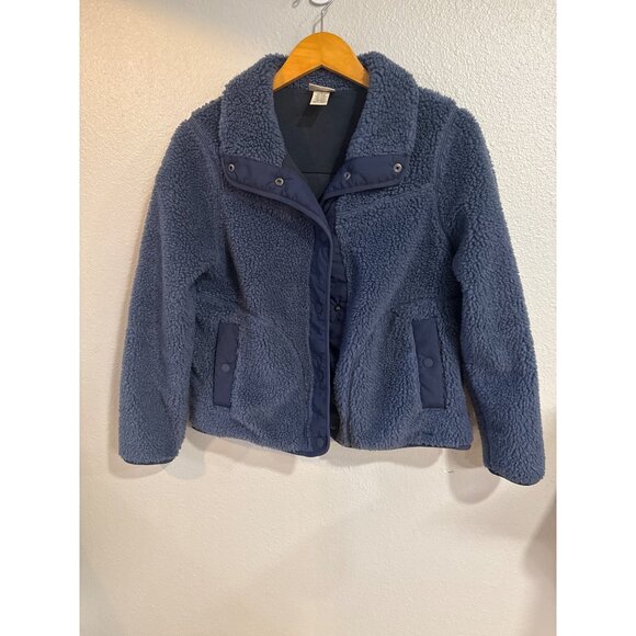 L.L. Bean Women's Sherpa Fleece Jacket Blue Winter Cozy Size Med Petite - Picture 1 of 7